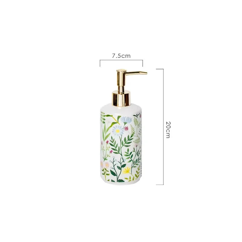 Ceramic Flower Soap Dispenser with elegant floral design for luxurious bathroom décor