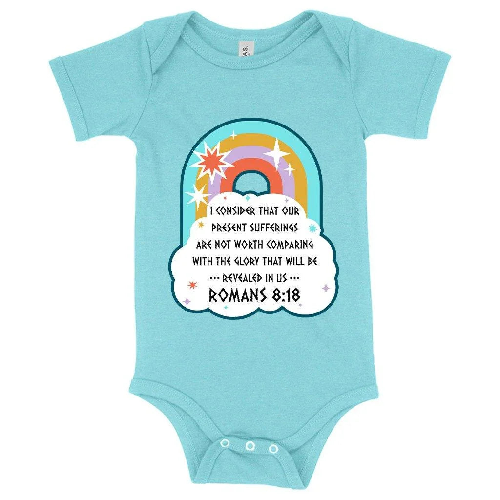 Comfy Bible verse baby bodysuit in mauve triblend fabric with flexible fit and envelope neckline
