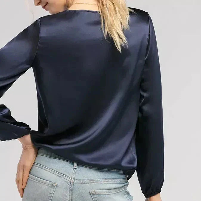 Homeenjoy UK Elegant Satin Long Sleeve Blouse for Sophisticated Ladies