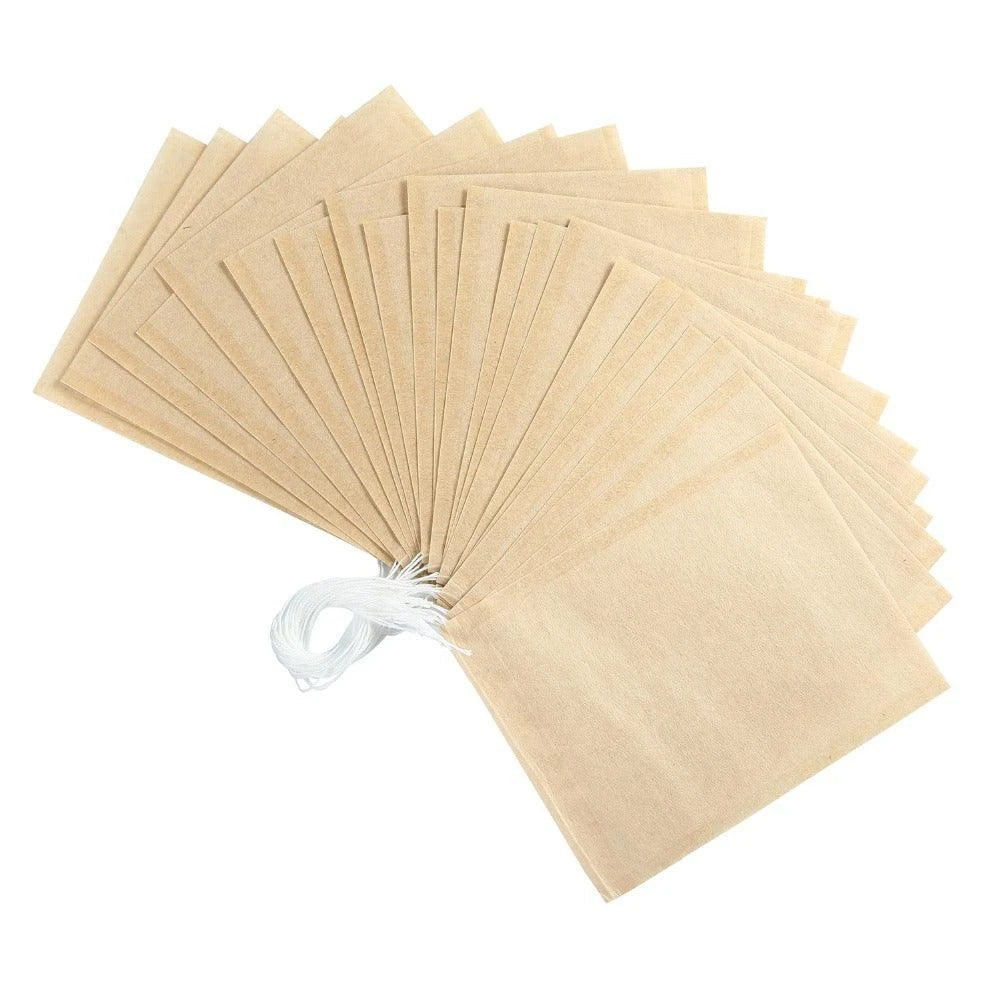 Disposable paper tea bags in various sizes, made with premium non-woven fabric for superior infusion and convenient, on-the-go enjoyment.