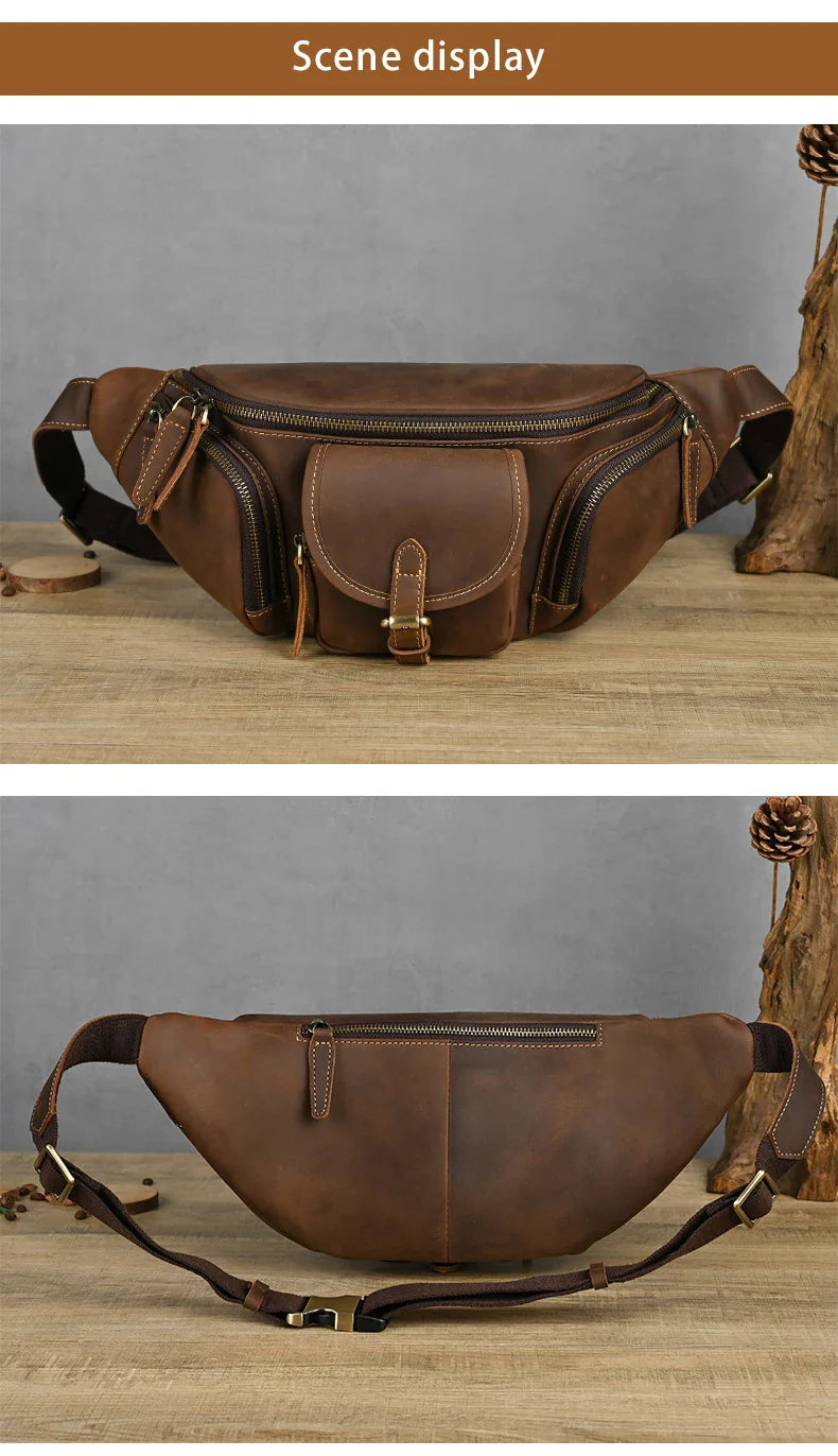 A classic leather satchel bag with a retro-inspired design, suitable for everyday use and commuting on a motorcycle.