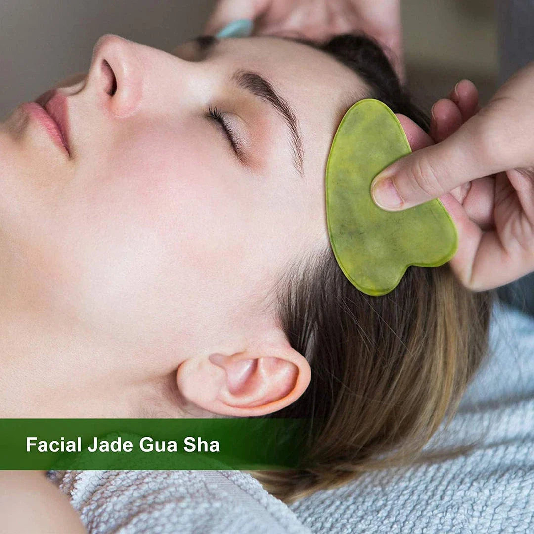 Double-Headed Jade Roller and Guasha Massage Set for Face and Body - Natural Stone Massager