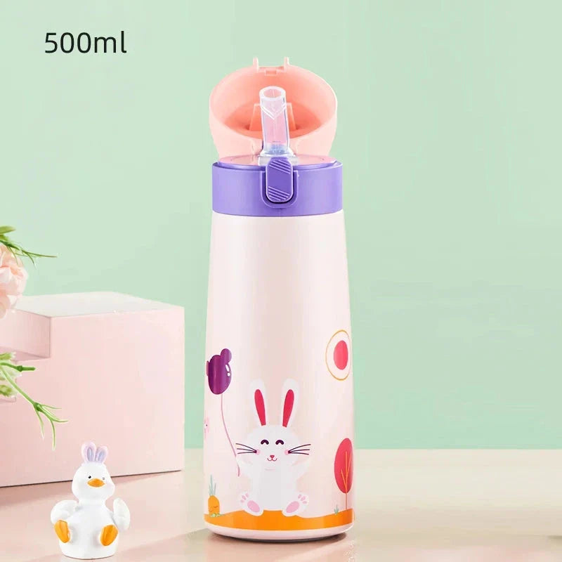 Charming cartoon-themed stainless steel thermal mug with 500ml capacity, perfect for children's hydration needs