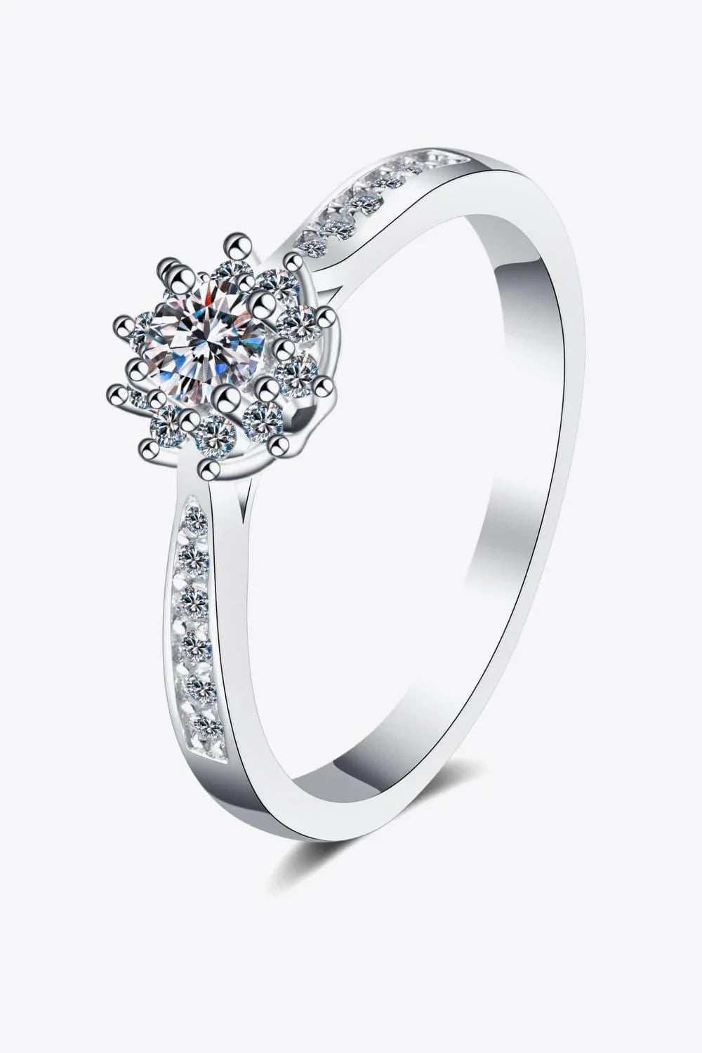 Moissanite Snowflake Ring with Rhodium Plating - Elegant and Sophisticated British-Inspired Accessory