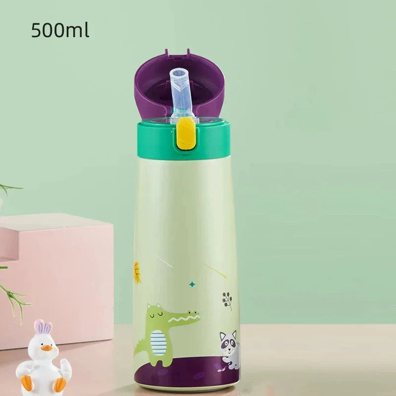 Charming cartoon-themed stainless steel thermal mug with 500ml capacity, perfect for children's hydration needs