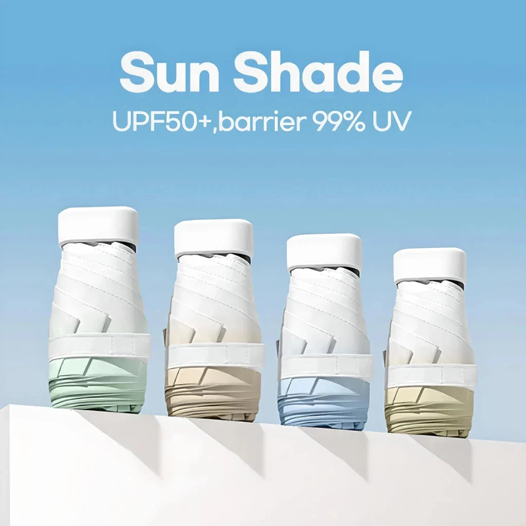 Compact and stylish mini sun umbrella with various colour options, providing UV protection and water resistance for everyday use in the UK