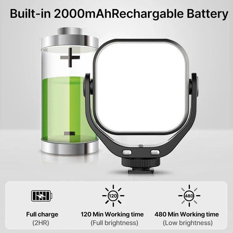 Adjustable bi-colour LED video light with 360-degree rotation bracket, rechargeable and portable fill light for DSLR, SLR and mobile devices