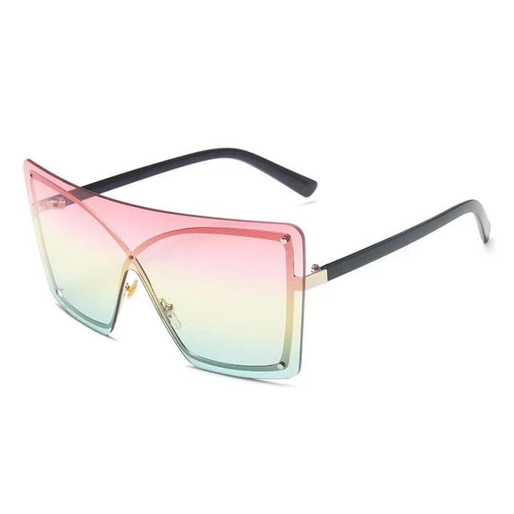 Stylish oversized flat top sunglasses with a rimless design, providing UV protection and a comfortable fit for the modern British woman