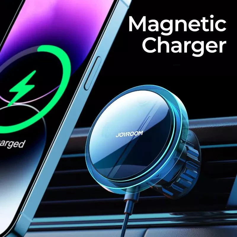 Magnetic Wireless Car Charger for iPhone 12/13/14/15 Series with Transparent Design and CD Pattern Mirror Surface