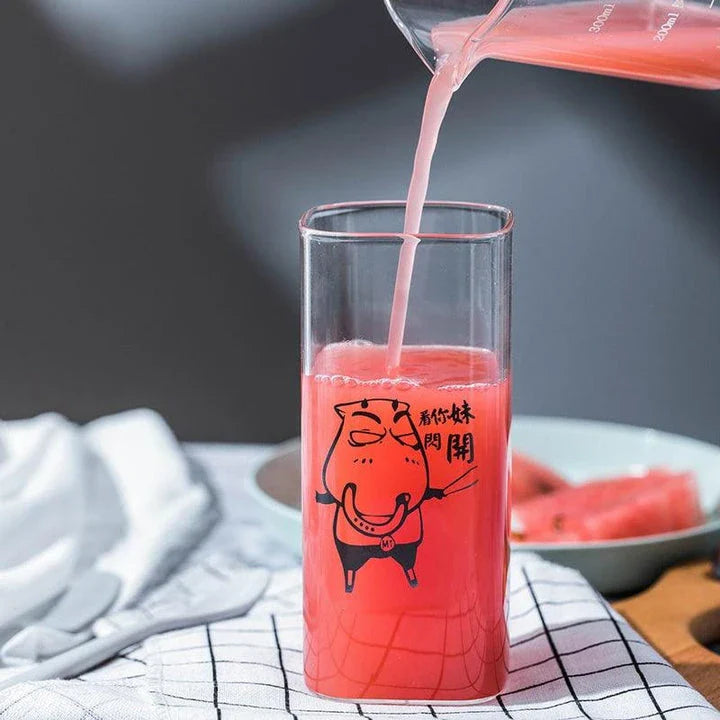 Charming glass drinking glasses with playful animal designs, including a pig, ideal for adding a touch of whimsy to UK homes