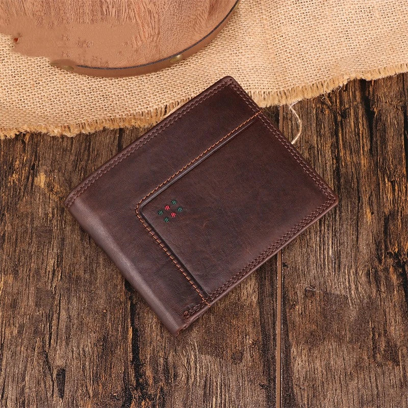Premium cowhide leather clutch wallet with multiple card slots and compartments for organised storage