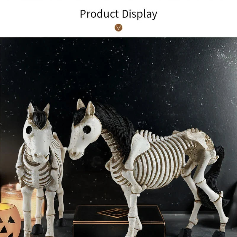 Detailed resin skeleton horse ornament in a spooky Halloween design, perfect for seasonal home decor