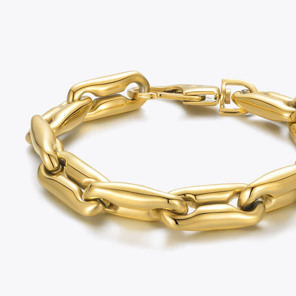 18-Carat Gold-Plated Chunky Chain Bracelet with Robust Titanium Steel Construction