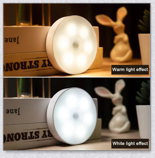 Rechargeable motion-activated LED night light with adjustable lighting modes and long-lasting battery