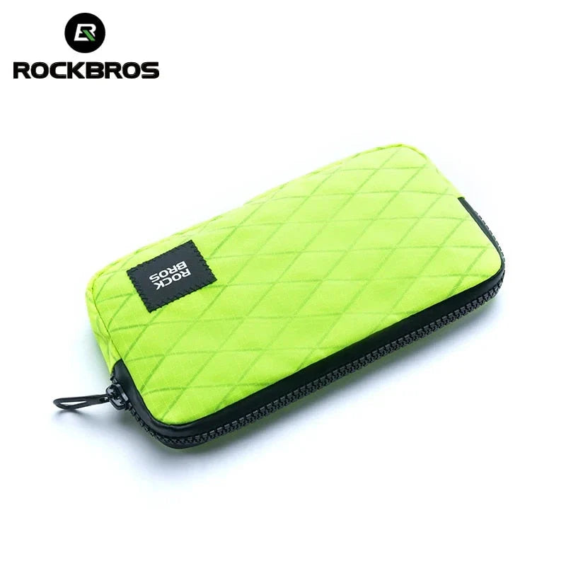 Compact cycling wallet in turquoise colour with zipper closure and compartments for storing phone, coins, and other small items