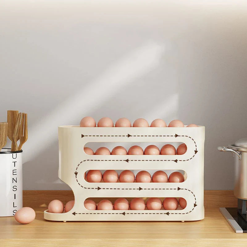 Egg Holder Organizer with Sliding Rail Shelf for Refrigerator - Durable, Space-Saving Design Holds Up to 30 Eggs