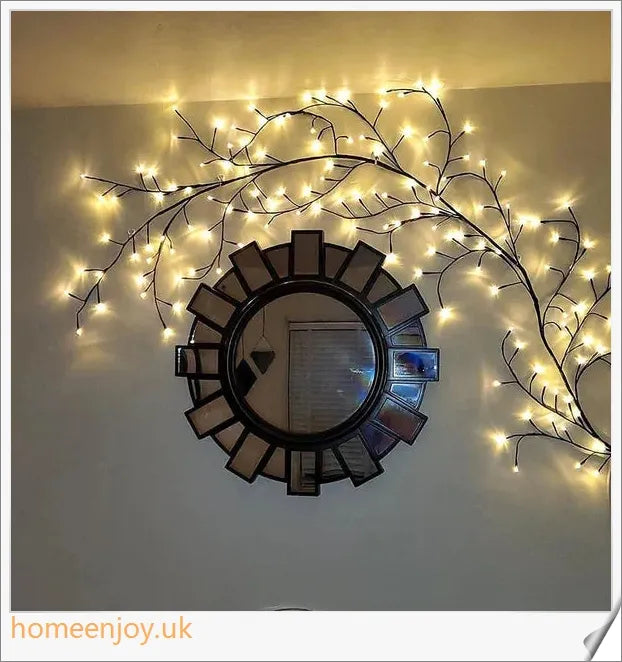 Enchanting willow tree vine lights with twinkling LED bulbs, creating a warm, ambient glow for festive home decor