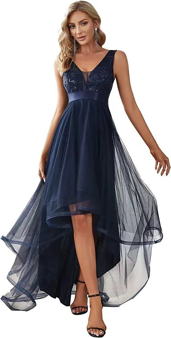 Elegant sequin gauze bridesmaid prom dress in a variety of sophisticated colours, featuring a flattering mid-length silhouette and sleeveless design with shoulder straps