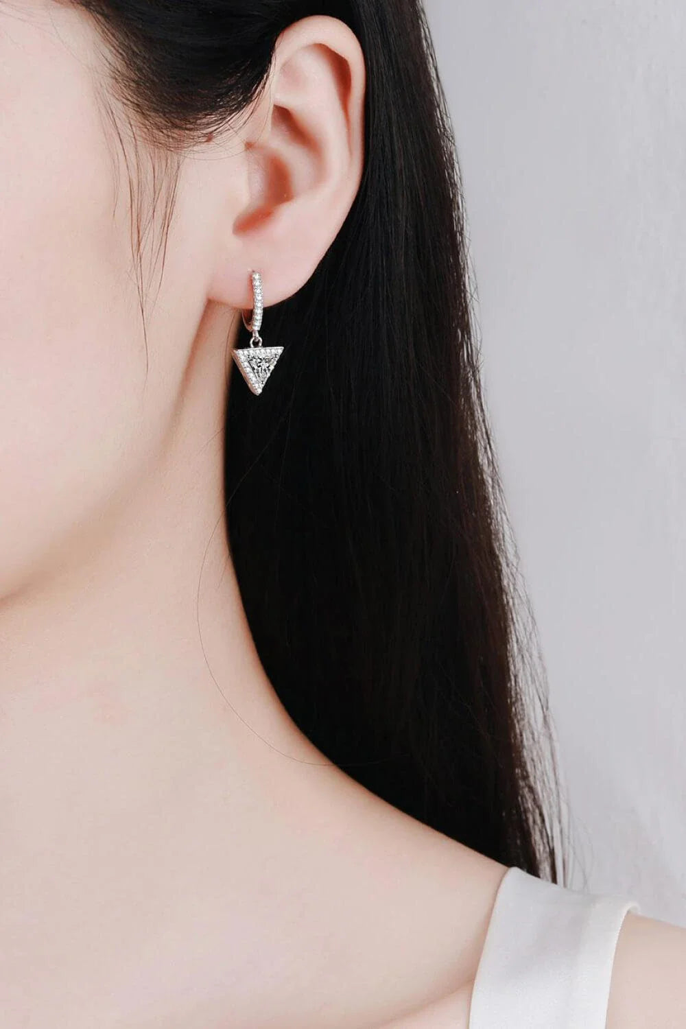 Moissanite Triangle Drop Earrings in 925 sterling silver with a total of 1 carat moissanite stones