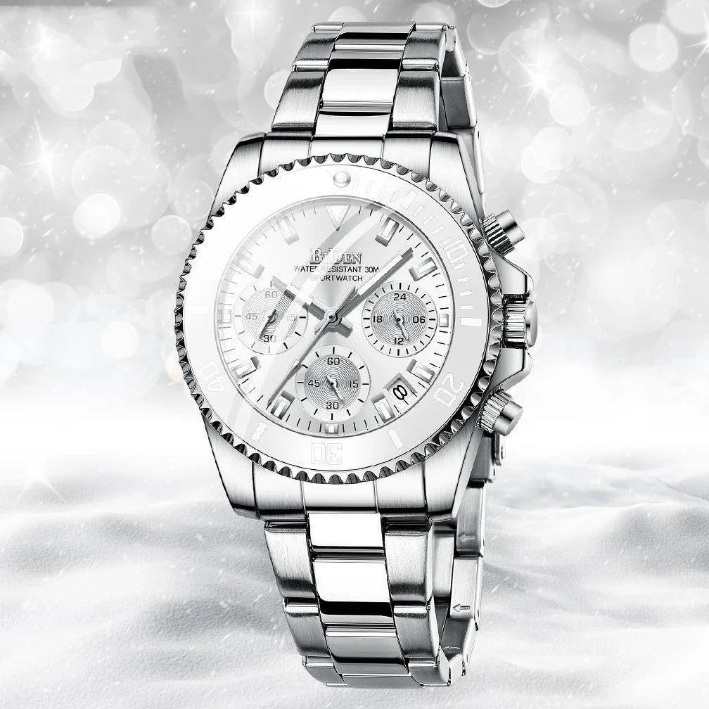 Elegant ladies' fashion watch with multifunctional features like luminous display, calendar, and 24-hour indication for professional use