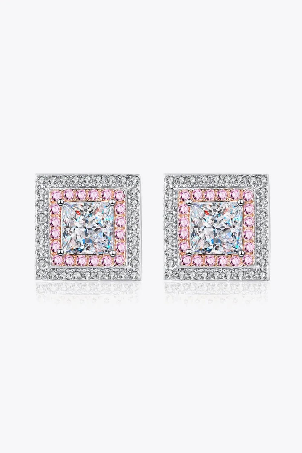 Elegant Moissanite square stud earrings in 925 sterling silver with a polished finish