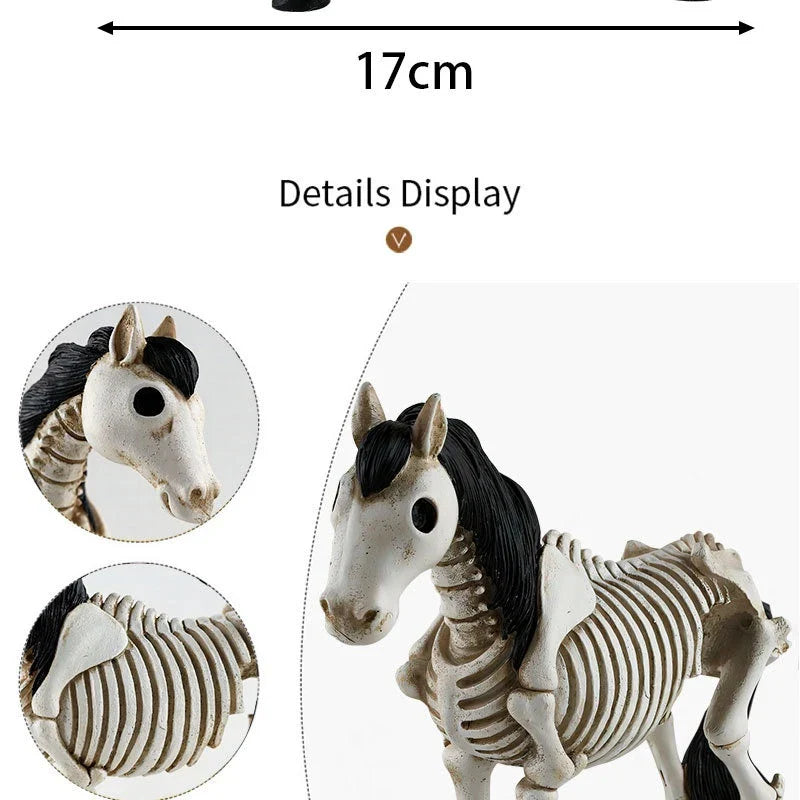 Detailed resin skeleton horse ornament in a spooky Halloween design, perfect for seasonal home decor