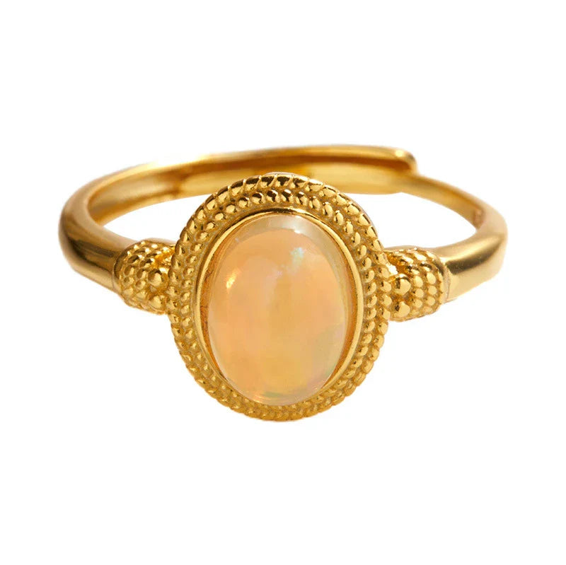 Elegant S925 sterling silver ring with a natural opal gemstone in a geometric design