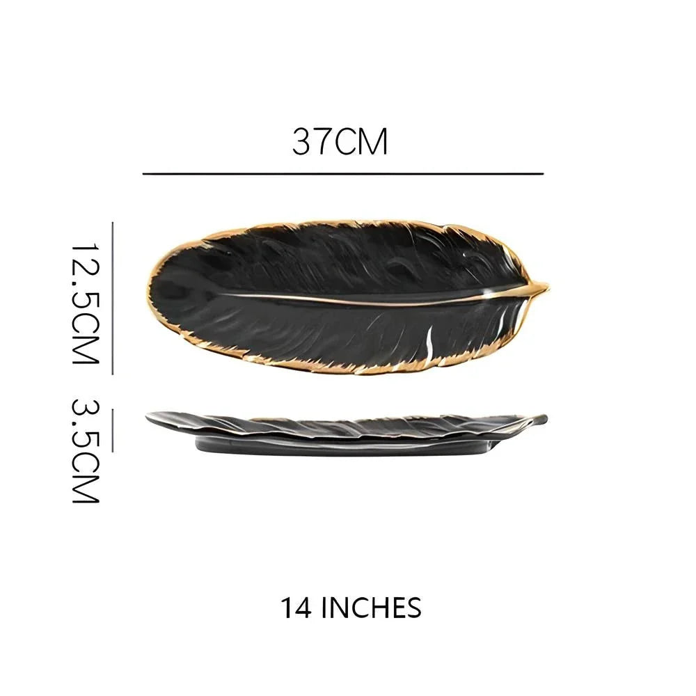 Elegant Nordic Ceramic Storage Tray in white with unique feather-inspired design and hand-painted patterns