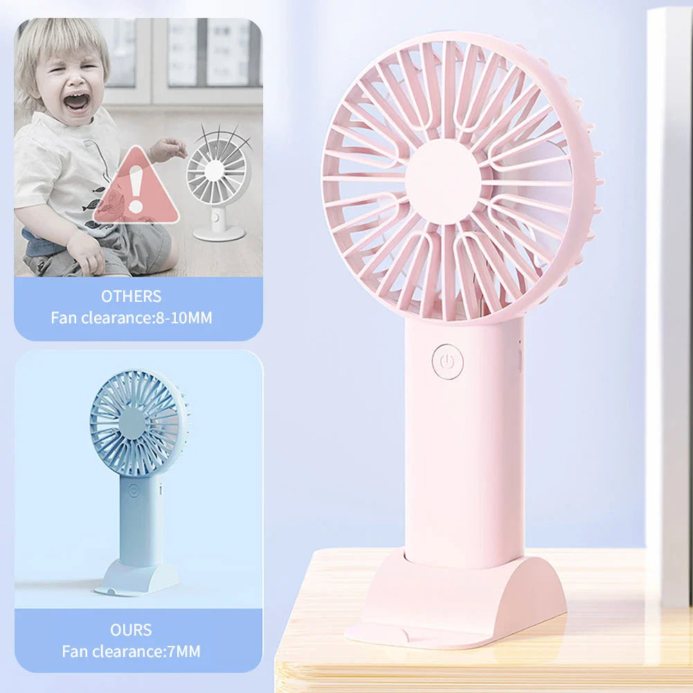 Mini Portable Handheld USB Rechargeable Fan with adjustable wind speeds and long-lasting battery for cooling comfort on the go