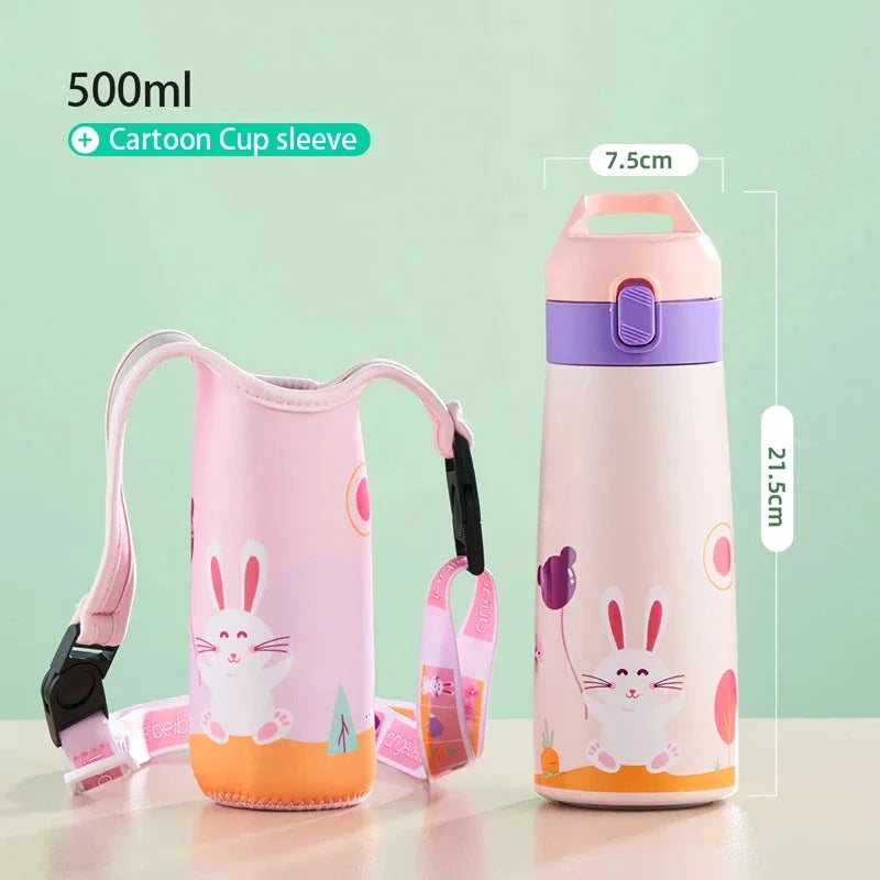 Charming cartoon-themed stainless steel thermal mug with 500ml capacity, perfect for children's hydration needs