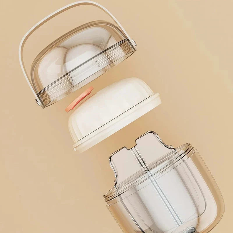 Compact and waterproof pill organiser with transparent body and spiral sliding cover for organised medication storage during travel