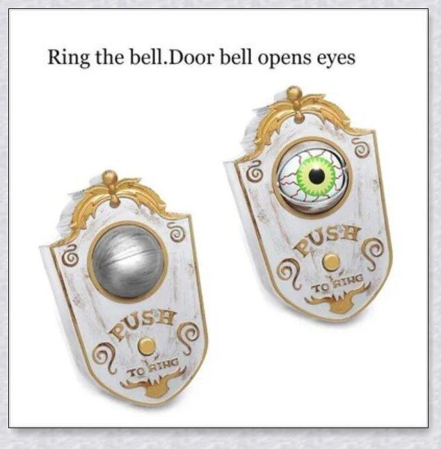 Chilling one-eyed doorbell with animated green eyeball and spooky sound effects for Halloween decoration