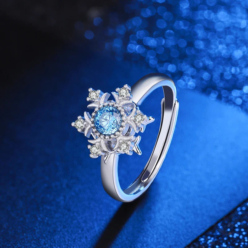 Elegant Snowflake Sterling Silver Ring with Genuine Sapphire Accent