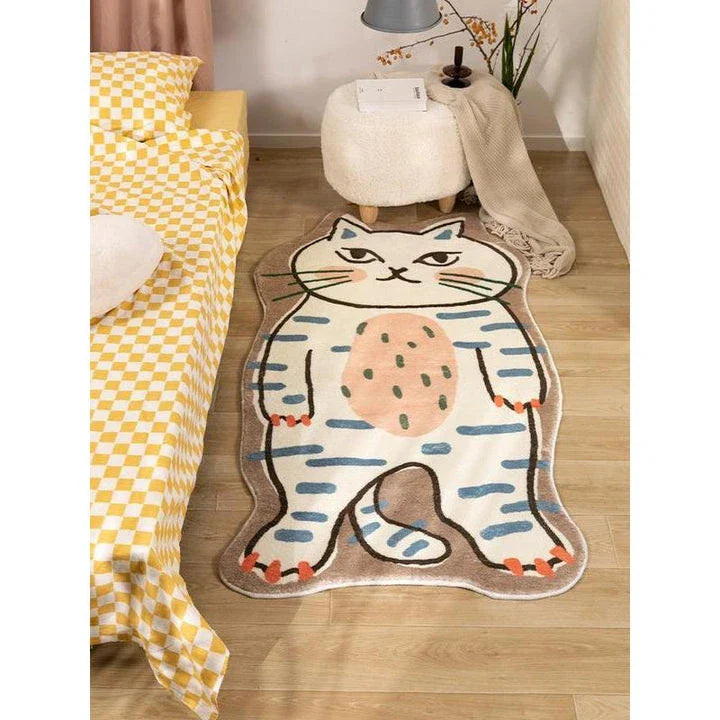 Cartoon living room rug with a charming cat design, offering plush comfort and non-slip safety for a cosy and stylish home decor accent.