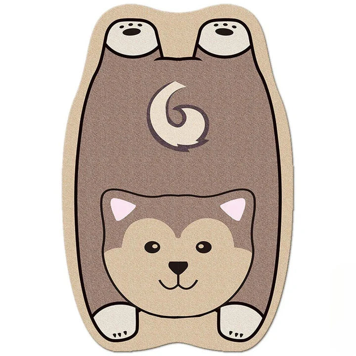 Charming animal-themed decorative rugs in various designs, including cats, foxes, lions, dogs, bunnies, wolves, and bears, adding a touch of whimsy and warmth to living rooms, bedrooms, and other cosy spaces.