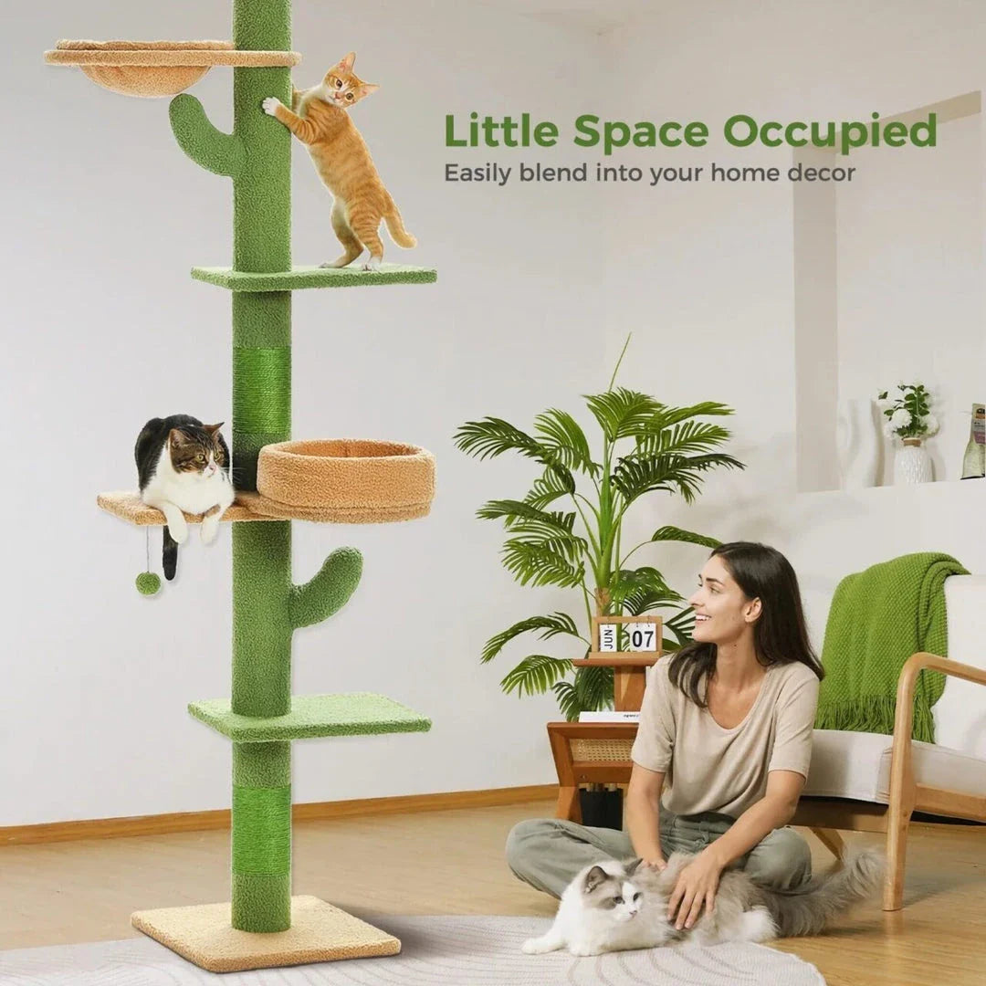 Adjustable Cactus Cat Tree with Multiple Platforms, Scratching Posts, and Cosy Nooks for Indoor Cats