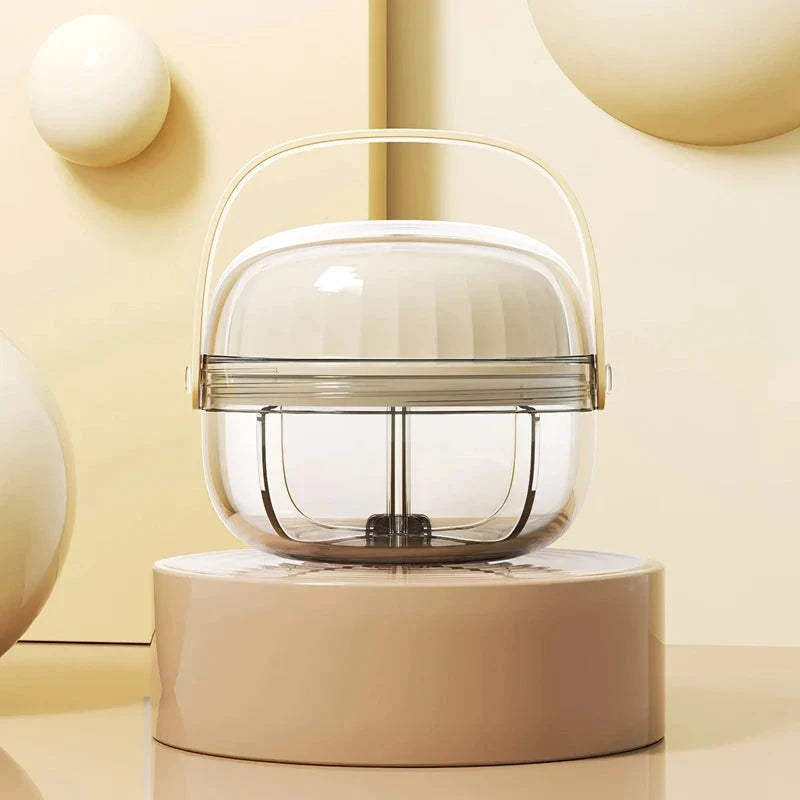 Compact and waterproof pill organiser with transparent body and spiral sliding cover for organised medication storage during travel