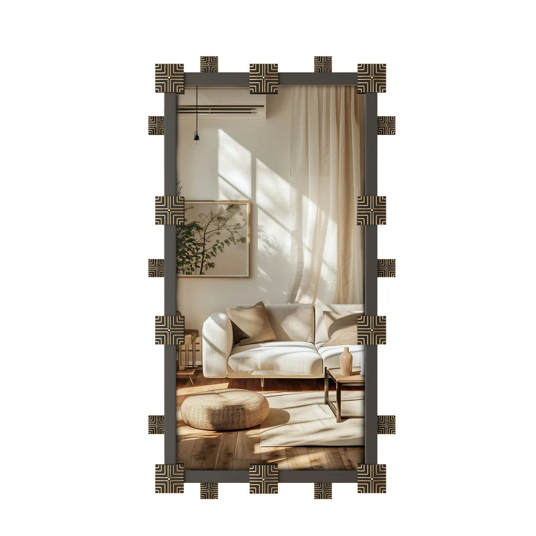 Industrial Vintage Ornate Rectangular Wall Mirror with Intricate Metalwork Frame