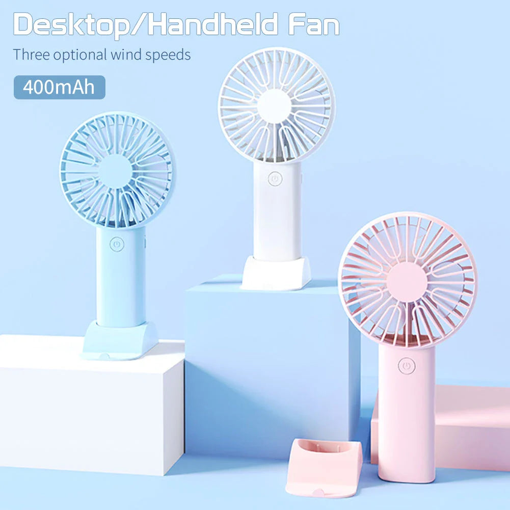 Mini Portable Handheld USB Rechargeable Fan with adjustable wind speeds and long-lasting battery for cooling comfort on the go