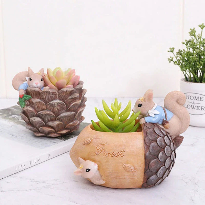 Cartoon Squirrel Succulent Flower Pot - Charming and Practical Home Decor Accessory