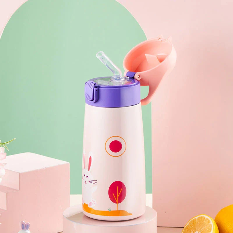 Charming cartoon-themed stainless steel thermal mug with 500ml capacity, perfect for children's hydration needs