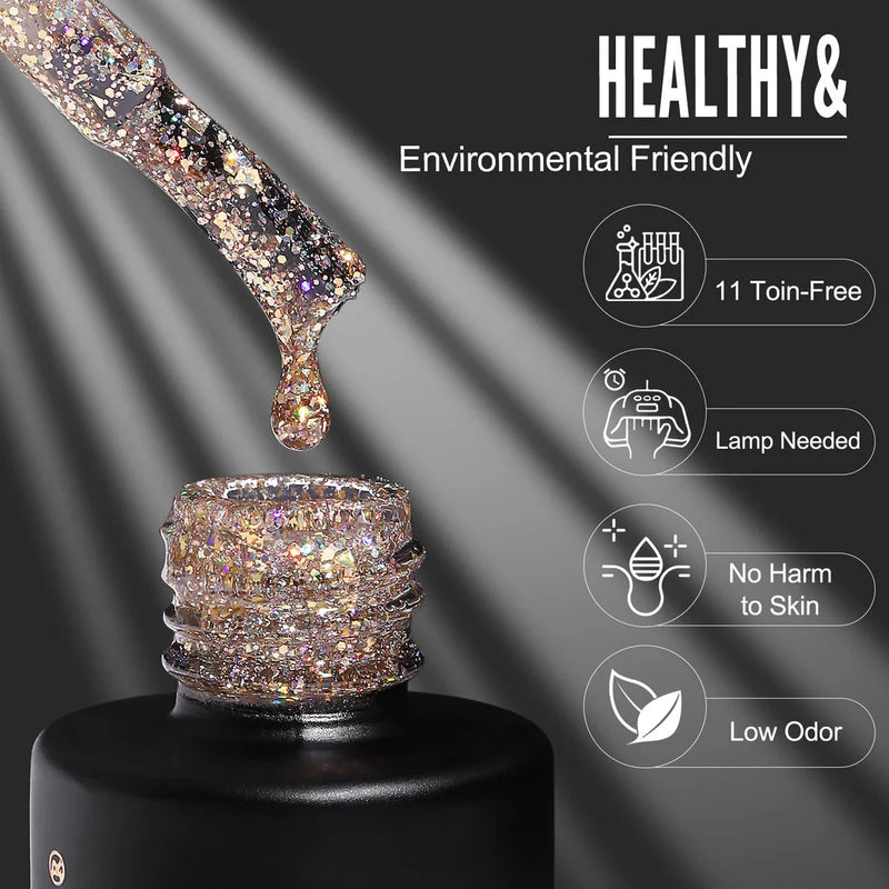 Homeenjoy UK Dazzling Champagne Red Reflective Glitter Gel Nail Polish - UV & LED Curable