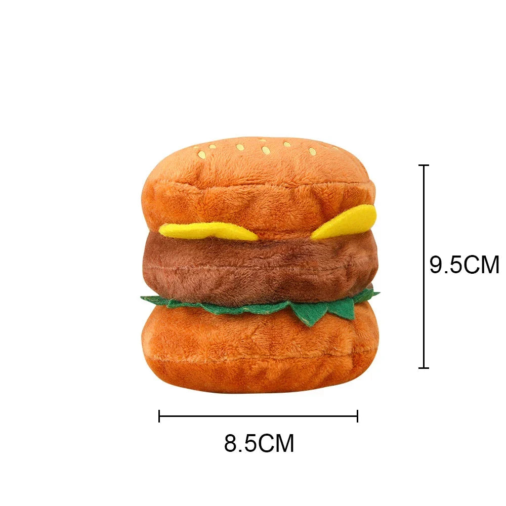 Soft, durable plush squeaky toy in adorable burger design for dogs and cats