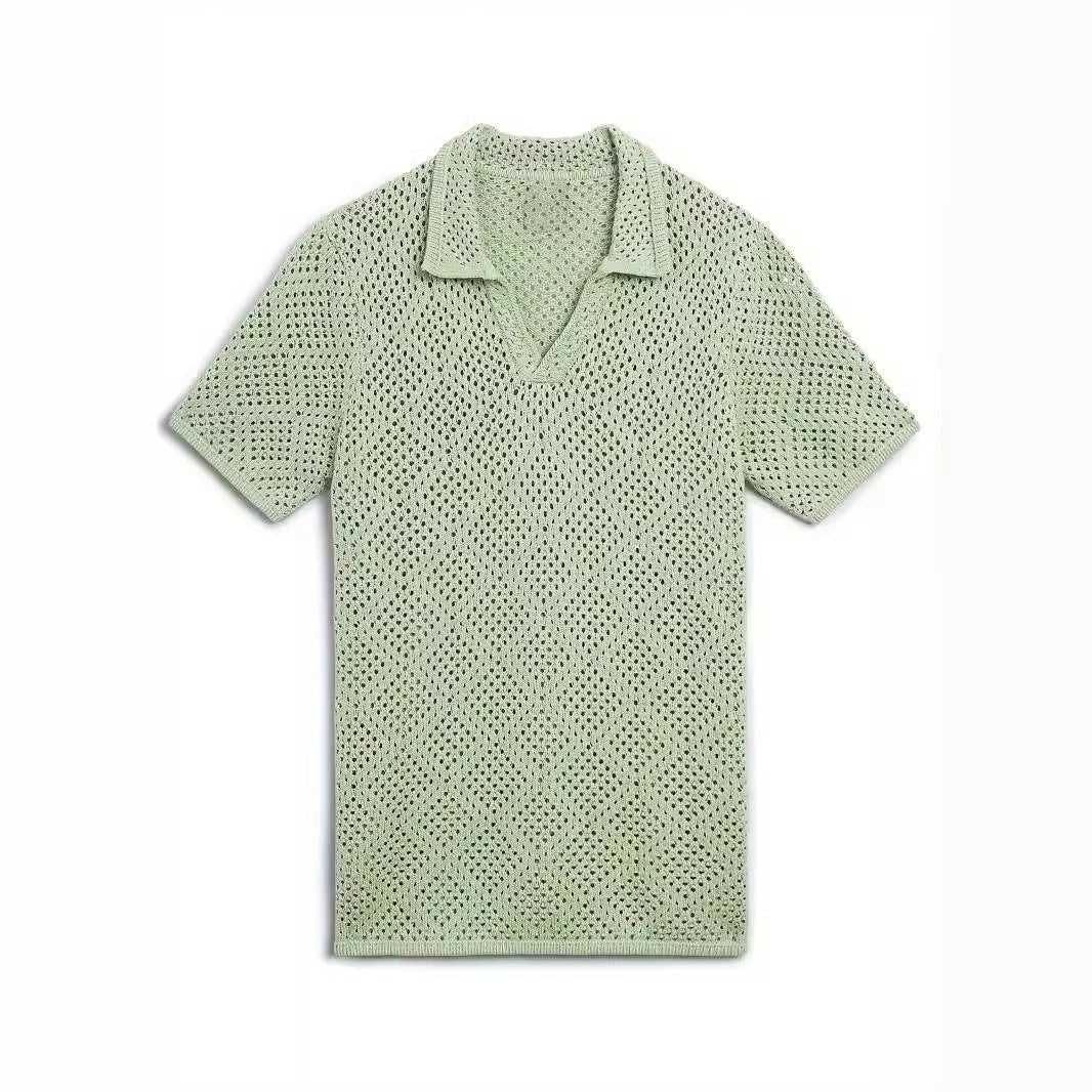 A stylish and comfortable men's knitted shirt in a classic British design, made from premium polyester fabric for breathability and softness.