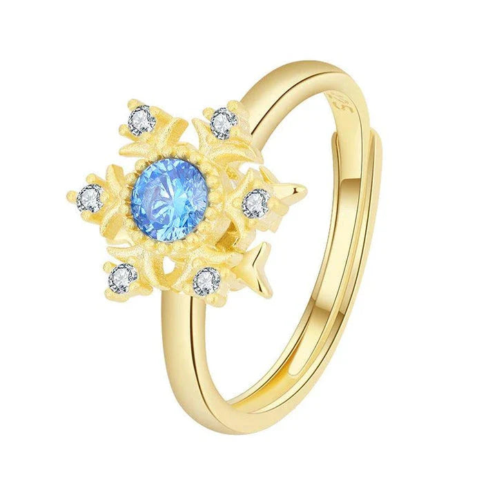 Elegant Snowflake Sterling Silver Ring with Genuine Sapphire Accent