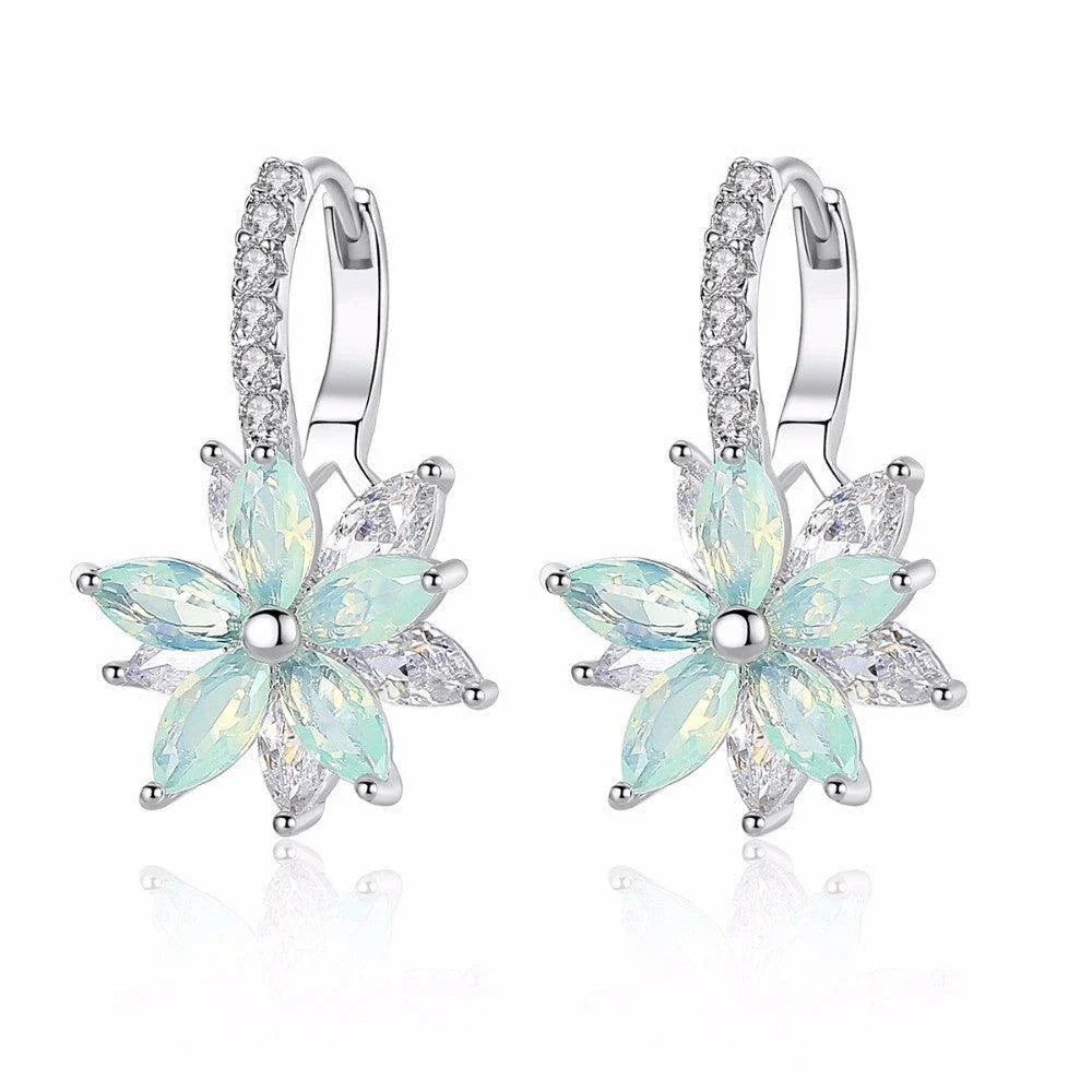 Elegant snowflake zircon earrings with a multicolour charm, crafted with premium copper for long-lasting wear and style.