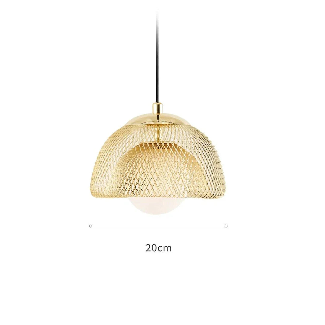 Elegant modern Nordic-inspired copper LED pendant light with a gold lampshade, providing focused illumination for bedrooms, dining rooms, kitchens, and living areas.