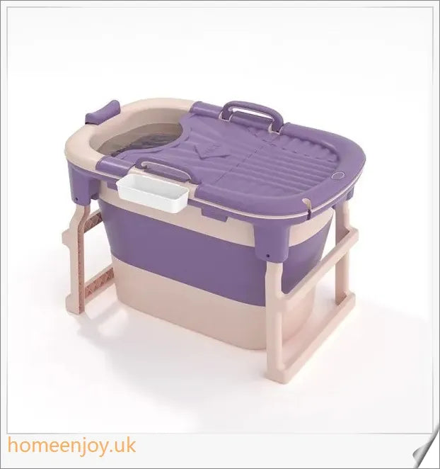 A folding full-body soaking tub made of high-quality plastic, available in green or purple with or without a cover