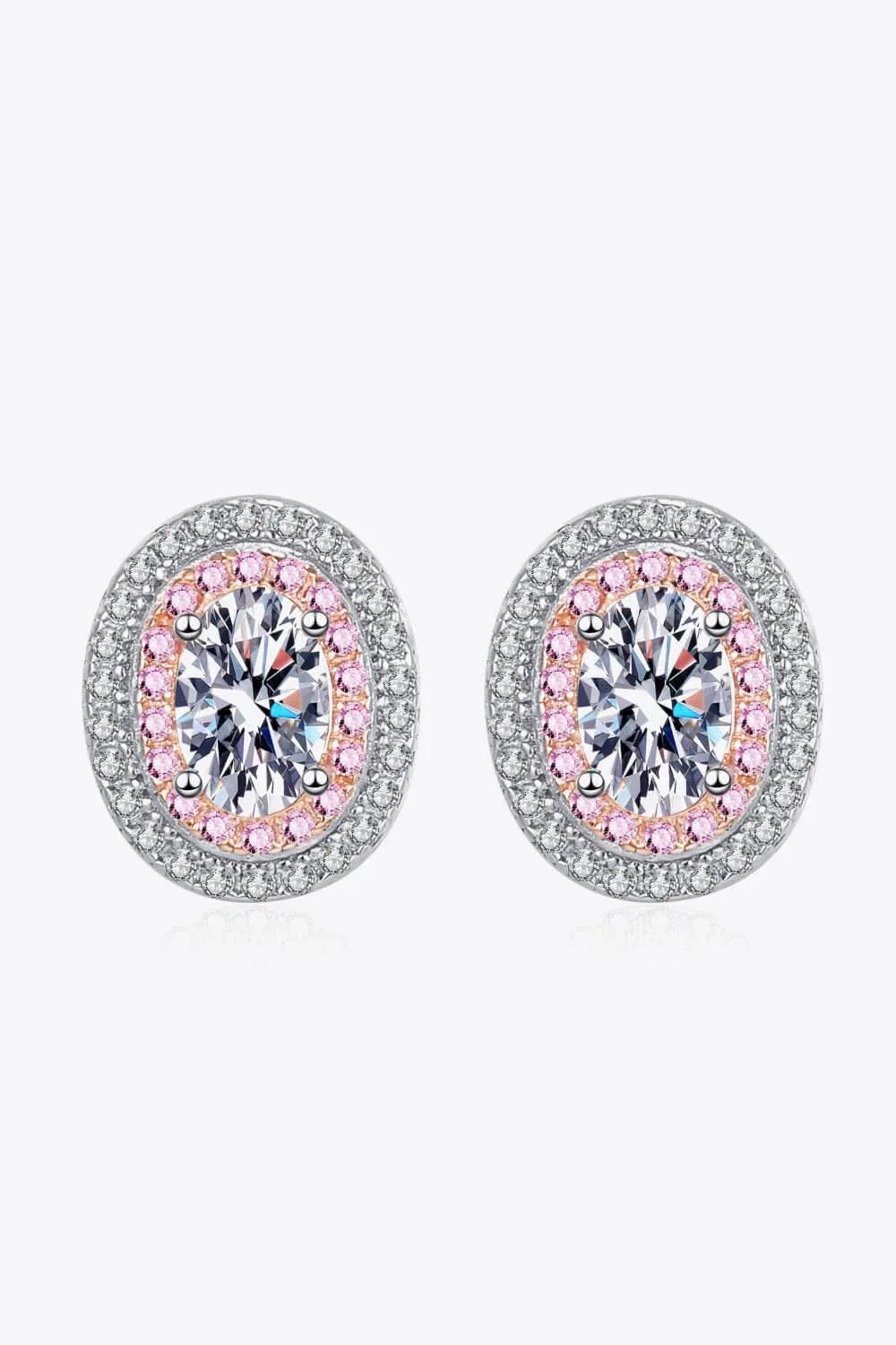 Elegant platinum-plated moissanite stud earrings with a minimalist design and sparkling stones