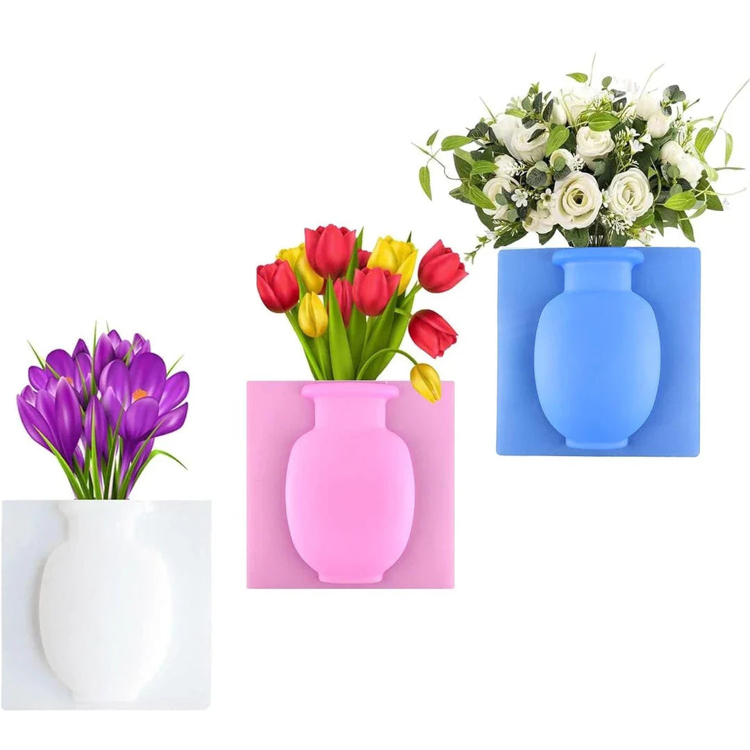 Elegant silicone suction wall vase in pink, designed to hold various plant sizes and fit seamlessly in modern homes